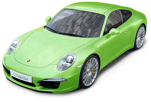 Green Porsche 911 showcasing C17media branding, highlighting the vehicle's paint protection features and aesthetic appeal.